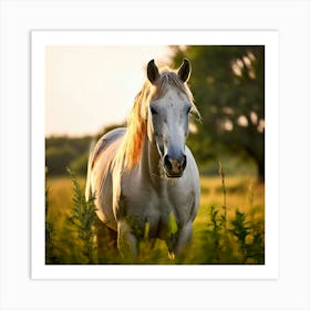 Grass Mane Head Graze Equestrian Pasture Elegant Sun Beauty Horse Standing Rural Green (5) Art Print