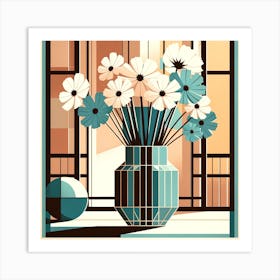 Vase Of Cosmos Flowers Art Print