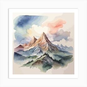 Watercolor Mountain Landscape Art Print