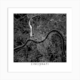 Cincinnati Black And White Map Square Art Print
