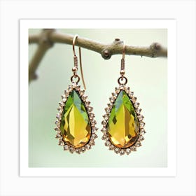 Citrine Earrings, Watercolor, Enchanting Forest Glade 1 Art Print