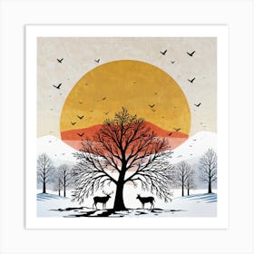 Deer In The Snow 7 Art Print