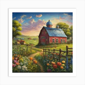 Red Barn In The Countryside Art Print