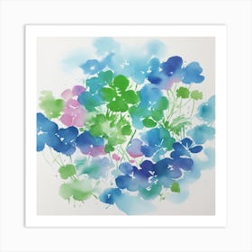 Blue And Green Flowers Art Print