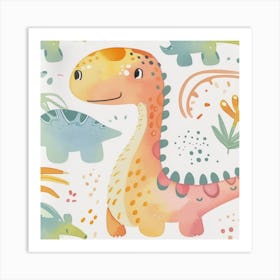 Cute Spiky Pattern Dinosaur 1 Art Print