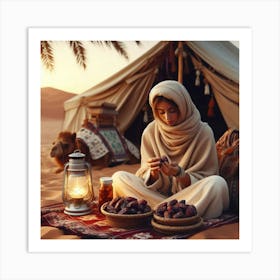 Bedouin Woman With Dates And Camel Art Print