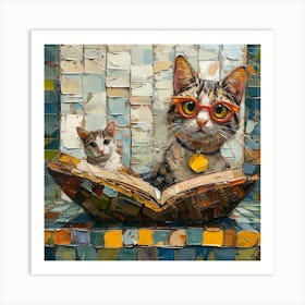 Cat Reading Book Art Print