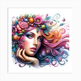 Colorful Flower Girl Art Print