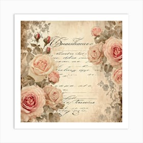 Bouquet Of Vintage Roses Illustration For Romantic Invitation Cards And Love Letters Detailed Sepi (1) Art Print