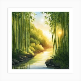 A Stream In A Bamboo Forest At Sun Rise Square Composition 174 Art Print