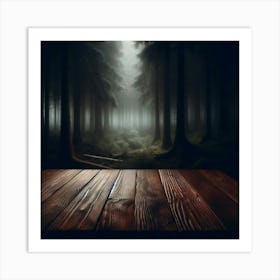 Wooden Table In The Forest Art Print