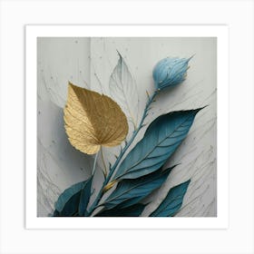 Blue And Gold Leaves Art Print