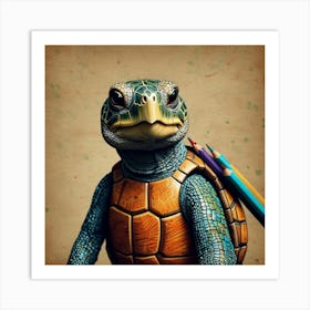 Turtle With Pencils Art Print