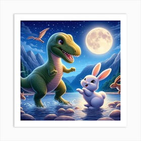 T-Rex And Rabbit 1 Art Print