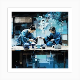 Two Women Making Tea Art Print