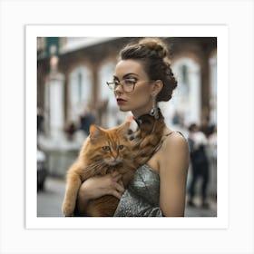 Woman Holding A Cat Art Print