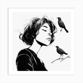 Girl With Birds 1 Art Print