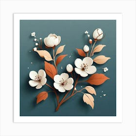 Cotton Flower branch, Vector art 1 Art Print