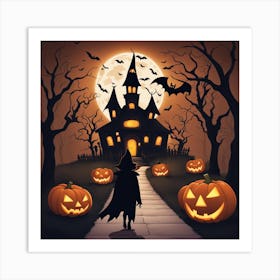 Halloween House With Pumpkins Art Print