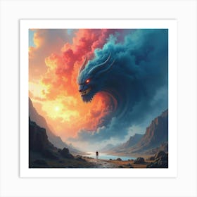 Titan With A Watercolor Storm, Colorful Clash Of Titans 1 Art Print