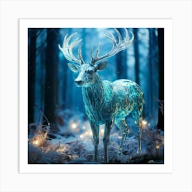 Firefly Whimsical Robotic Deer With Teal And Iridescent Details In A Frosty, Enchanted Forest 46929 (2) Art Print