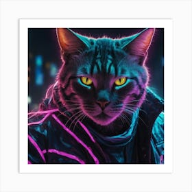 Neon city Cat Art Print