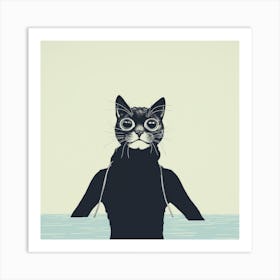 Cat In The Water Art Print