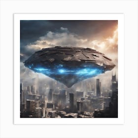 A Futuristic Energy Shield Protecting A City From An Incoming Meteor Shower 1 Art Print