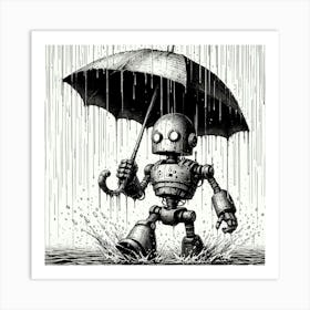 Rainy Day Robot Art Print