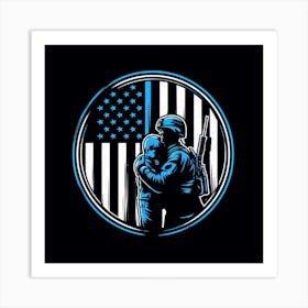 Soldier Hugging A Flag Art Print