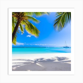 White Sand Beach With Palm Trees 1 Art Print