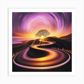 Winding Road Sun Tree 4 1 Art Print