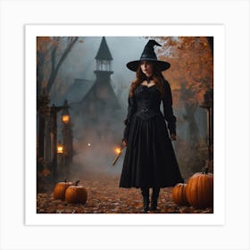 Witch In Halloween Costume Art Print