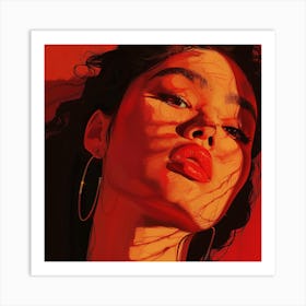 Asian Girl In Red Art Print