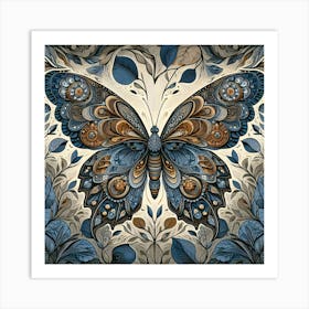 Decorative Block Print Butterfly Illustration II Art Print