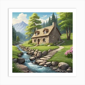 Cottage In The Mountains 1 Art Print