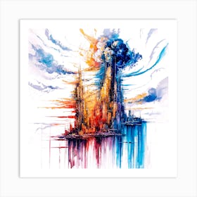 Cityscape Abstract Minimalism Polluted City Illustration Art Print