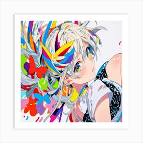 Anime Girl With Colorful Hair 2 Art Print