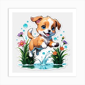 Dog Jumping In Water Art Print