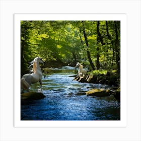 Firefly Majestic Wild Stream With Surreal Water Horses 15665 Art Print