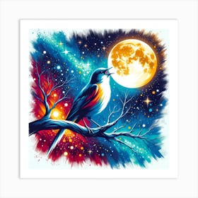 Bird Singing At The Moon Art Print