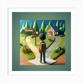 Boy Walking To School Art Print