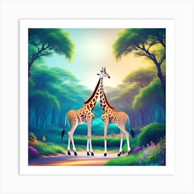 Giraffes In The Forest Art Print