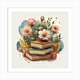 Best books and flowers on watercolor background 10 Art Print