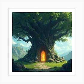 An Ancient Tree With A Door Leading To A Hidden, Magical Realm 1 Art Print