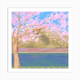 Pink Illustrated Cherry Blossom Desktop Wallpaper Art Print