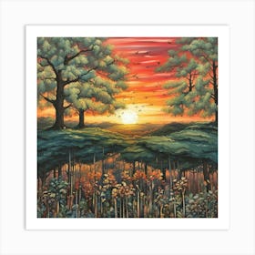 Sunset In The Woods 2 Art Print