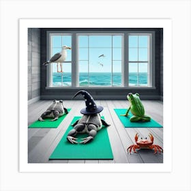 Yoga With Seagulls Art Print