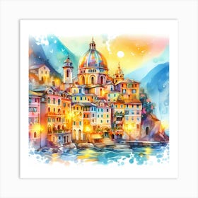 Watercolor Italian Village Art Print