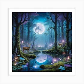 Enchanted Forest With Magical Creatures Art Print